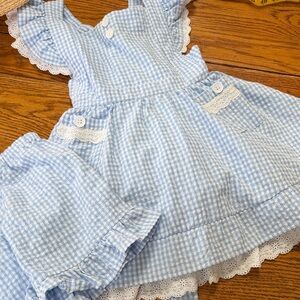 Makena Lane blue gingham check pinafore style dress and bloomers.  Size 8.